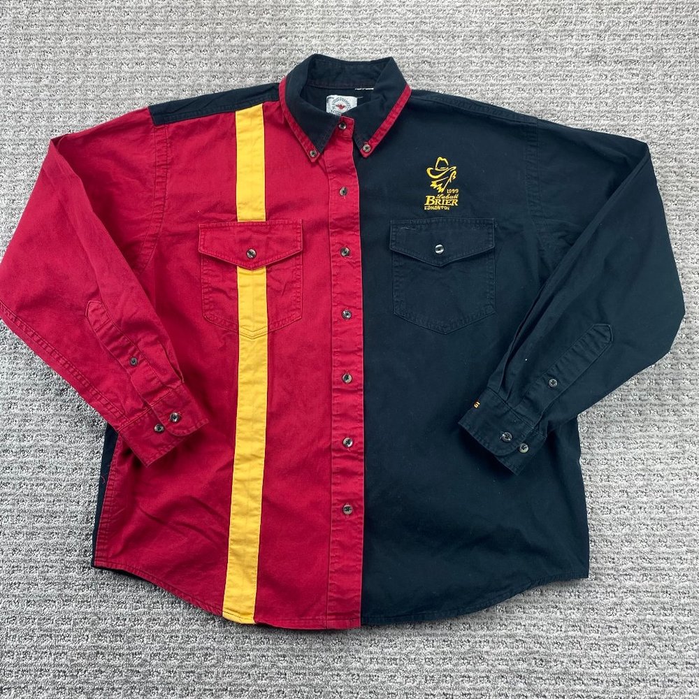 Vintage 1999 Labatt Brier Shirt Women Large Black Red Yellow Button Up Curling